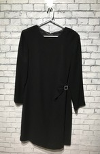 Virgo, US size:12, Black Long Sleeve Knee Length Dress, Shoulder Pads, Back Zip