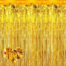 Gold Fringe Curtain Backdrop 3.2x9.8ft Metallic Tinsel Streamers 4 Pack