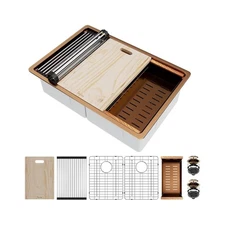 Davivy 32 Inch Kitchen Sink, 32x22 Inch Double Bowl Undermount Workstation Si...