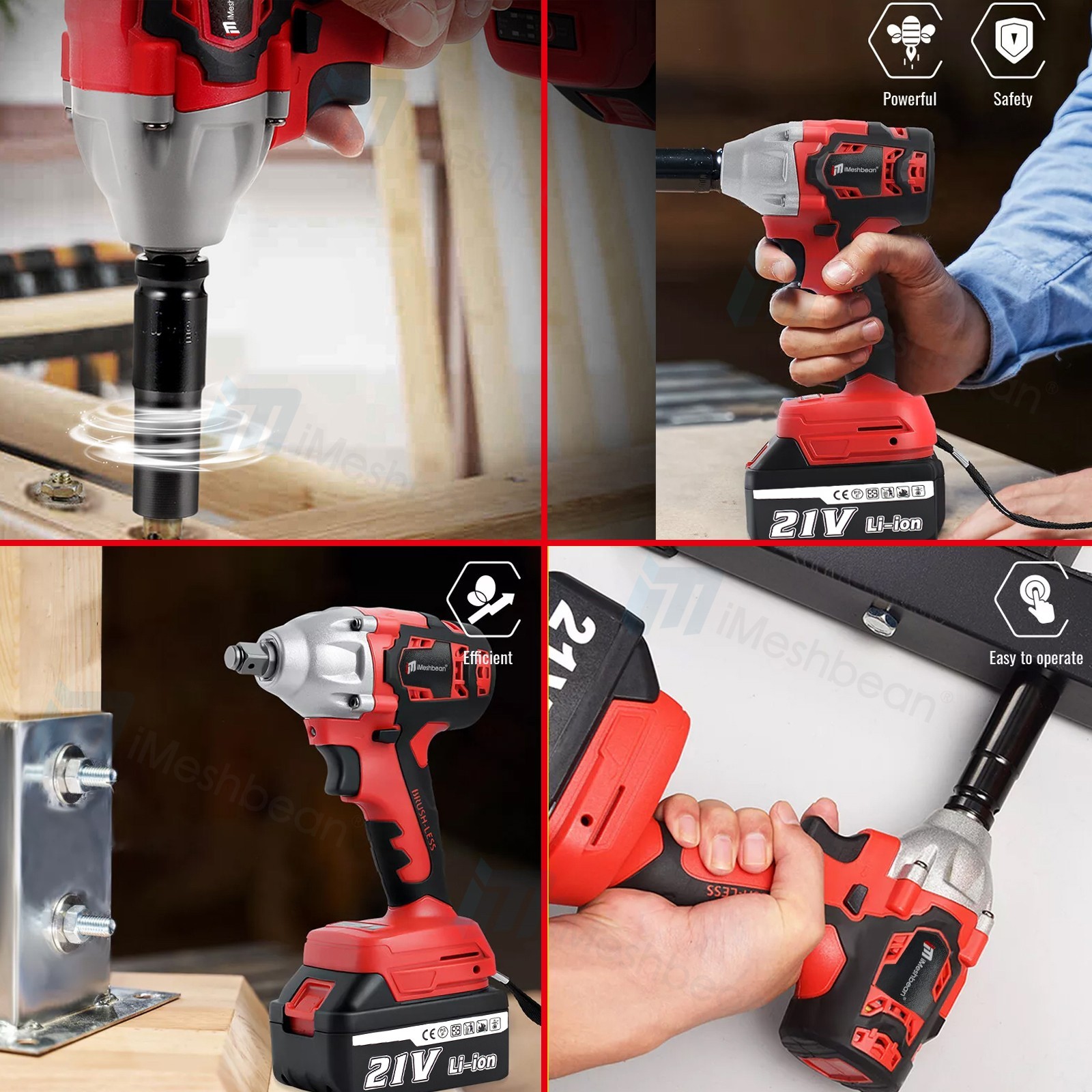 1/2" 21V Electric Cordless Brushless Impact Wrench Torque Rattle Gun 2pc Battery
