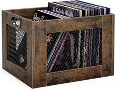 TEMI Vinyl Record Storage Crate   Large Wooden Record Holder for 70 Album