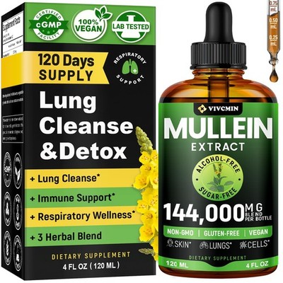 Mullein Drops for Lungs with Licorice & Astragalus, Lung Detox for Smokers Ti...