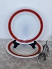 Pair Vintage PYREX Tableware Cherry Red Fleur de Lis Plates, Milk Glass, 9”
