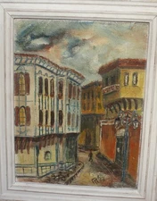 Expressionist oil painting cityscape signed