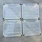 4 Vintage Porcelain 1921 US 'Transportation Of Gasoline' Warning Sign 5 5/8"x5"