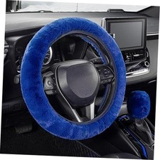 Furry Car Steering Wheel Cover with Fluffy Gear Shift Cover Soft Warm Non Blue