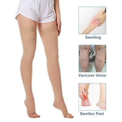 Leg Brace Thigh High Compression Socks Open Toe Stockings Support Pain Relief