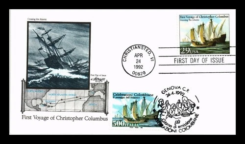US COVER COLUMBUS CROSSING ATLANTIC FDC ITALY JOINT ISSUE COMBO DUAL CANCEL