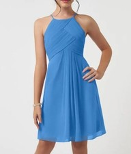 Azazie Ginny Junior  Blue Jay A-Line Pleated Chiffon Dress Kids Size 6 Y NWT