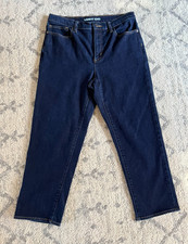 Lands End Jeans Womens 10P Petite Dark Wash Stretch Straight Leg Ankle Blue