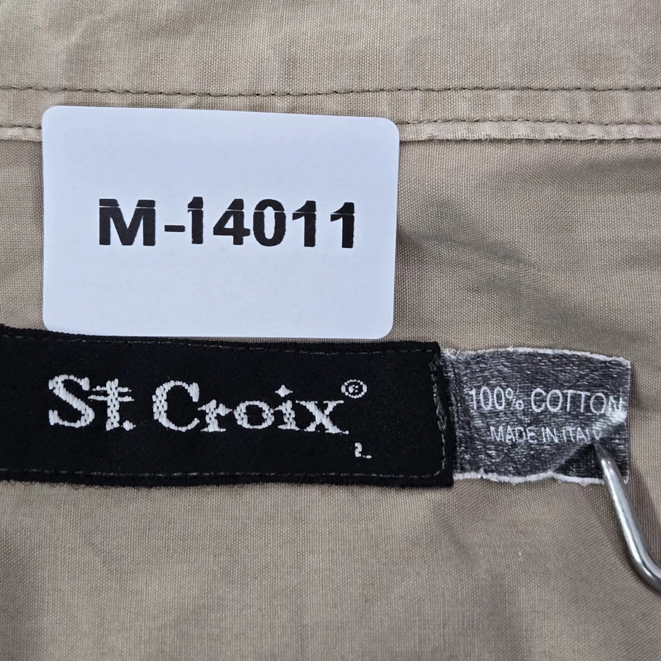 St. Croix Men Button Up Shirt LARGE Beige Striped Long Sleeve Made In Italy - Image 2 of 4