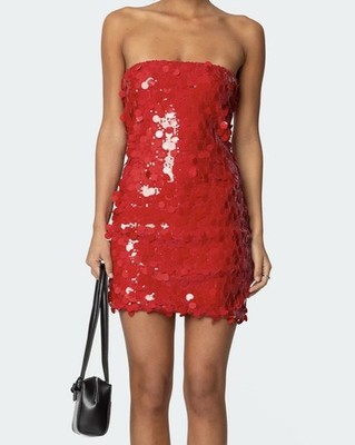 NWT Edikted Red Samba Sequin Strapless Mini Dress Size Small Party Sequin