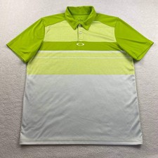Oakley Men's Golf Polo Shirt Size M Regular Fit Stretch Lime Green White Striped