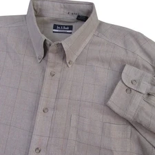 Jos A Bank Mens Button Down Shirt XL Tan Herringbone Windowpane