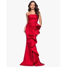 Betsy & Adam Red Strapless Ruffle Mermaid Gown Formal Dress Size 14 New