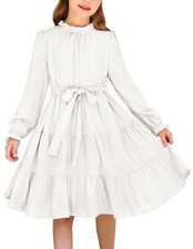 Girls Long Sleeve Dress Tween Fall Formal Party Holiday Midi 12-13 Years White