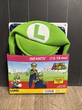 Baby Super Mario Bros. Luigi Jumpsuit Costume Hat 12-18 Months Disguise A5