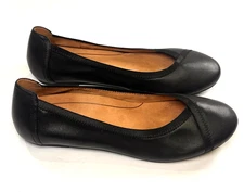 Vionic Carroll Flats Womens 10 Black Leather Slip On Round Toe Ballet Shoes EUC