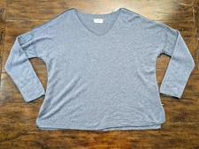 Nina Kendosa Paris Sweater M/L Oversized Angora Wool Viscose V-Neck Gray Fuzzy