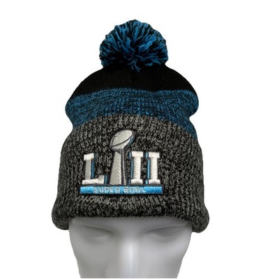 SUPER BOWL LII Winter Stocking Hat Cap Eagles Patriots Blue/Gray Pom Pom '47 NFL