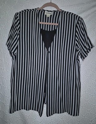 Expose L Womens Blouse Looks Like 2 Pieces Black White Stripe Black Insert 