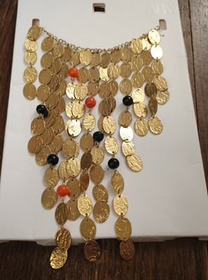 ZARA WOMAN NWT SS25 Red Black BEADED COIN WATERFALL NECKLACE GOLD 4340/005/303