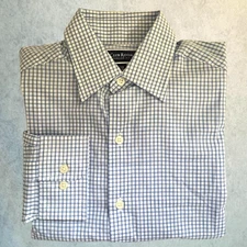 Club Room Mens Button Up Shirt Size XL Blue Check Regular Fit Dress Shirt 17"