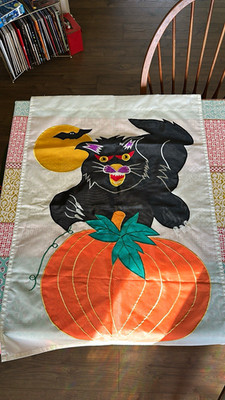 Vintage Halloween Appliqué Flag Black Werewolf Cat Pumpkin Bat