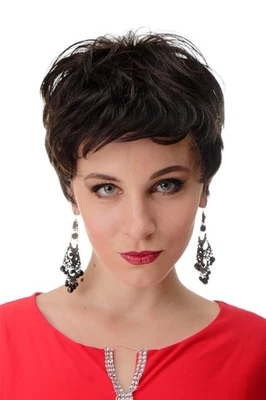 Perruque Femme En Cheveux Naturels Brun Court Ébouriffé Sauvage Teintée 25 - Photo 1/4