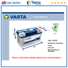 EFB Battery fits CADILLAC ATS 2.0 2013 on Stop Start Varta 110 EFB 730A 75Ah New