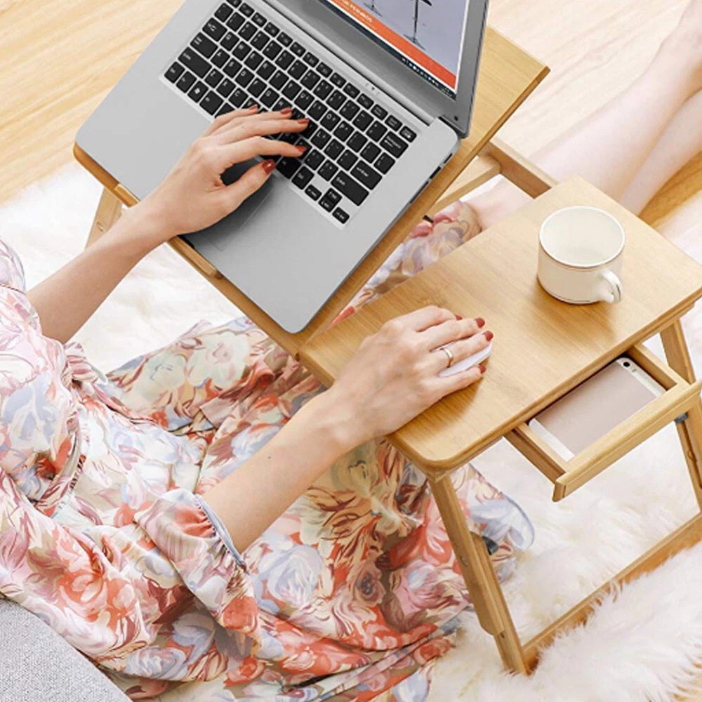 Tavolo pieghevole per laptop in legno di bambù foto 6