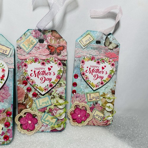 Happy Mother’s Day Flowers Heart Gift Hang Tags To/From Shabby Set Of 4 Handmade - Picture 5 of 9