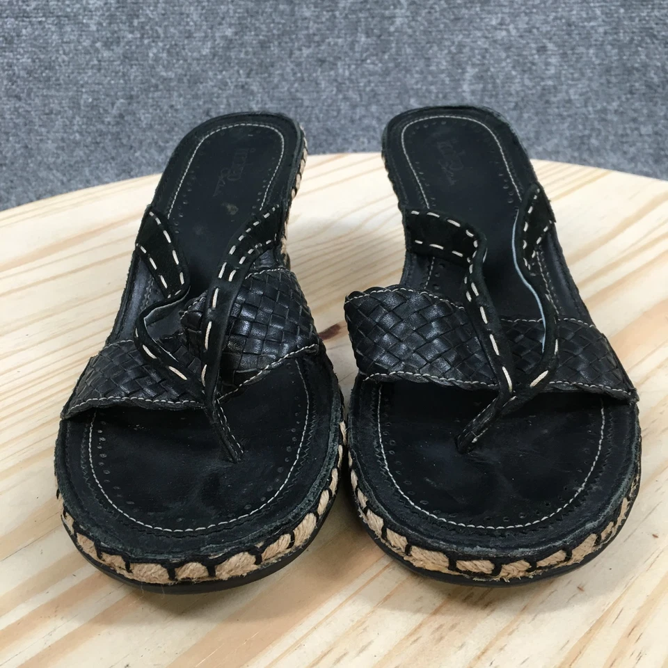 Sandalias Indigo by Clarks Mujer 8 M Alpargata Cuero Negro Tejido Informal Cuña Foto 4 de 4