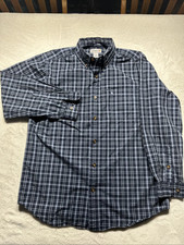 Carhartt Button Down Plaid Shirt Relaxed Fit Blue Men's Large Workwear Comfort