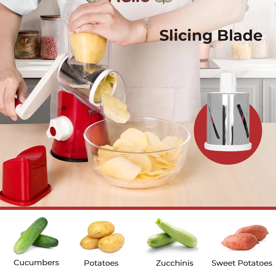 Rallador de Queso Rotativo Negro Cortador de Verduras Manual con Mango y Base de Succión Regalo Foto 3 de 4