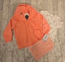 Carter's Outfit 12 Months Flamingo Coral Jacket Romper Pants Girls NEW