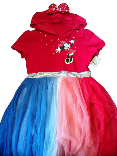 New Disney Minnie Mouse hooded Red Tutu dress XL 14/16 Patriotic