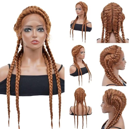 Peluca frontal de encaje negra larga sintética caja larga pelucas trenzadas torsión cabello seguro para el calor - Imagen 6 de 6