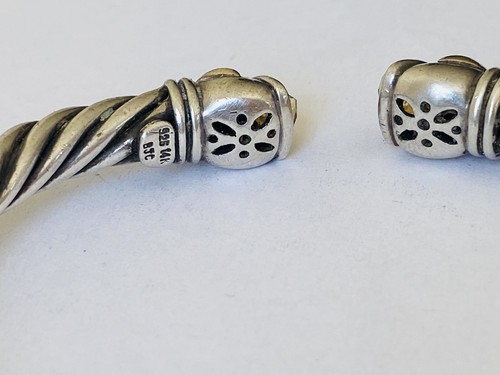 Vintage Samuel Benham Sterling Silver 14k Gold Citrine Twisted Cable Bracelet - Picture 12 of 22