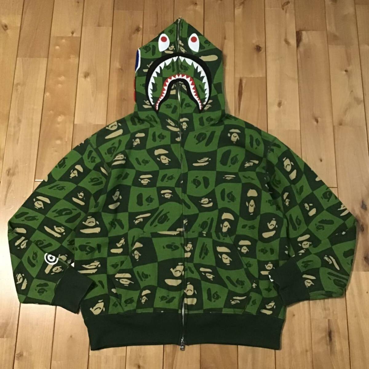 BAPE FACE logo shark full zip hoodie green A Bathing Ape Size M | eBay