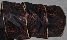 Wired Ribbon Halloween Black Sparkle Orange Jack-o-Lantern Gold 2.5" Wreath Bow