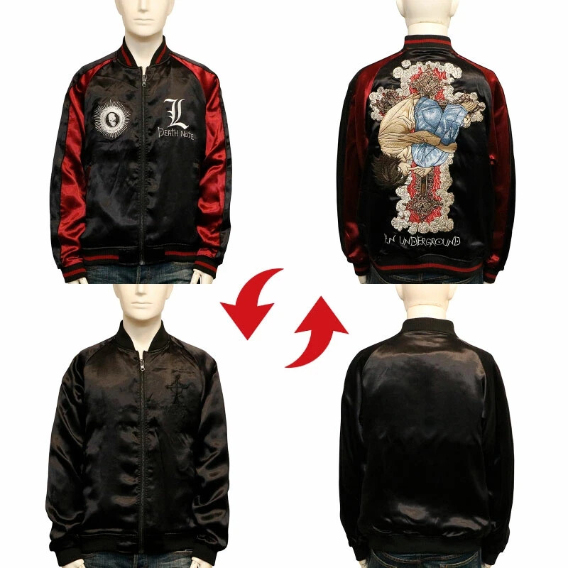 DEATH NOTE REVENGE スタジャン DEATH NOTE L Satin Jacket Embroidery Reversible Sukajan XL