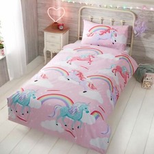 MY LITTLE UNICORN SINGLE DUVET COVER SET REVERSIBLE BEDDING RAINBOWS PINK