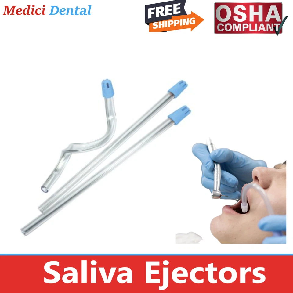 1000/Bx Eyectores de saliva desechables dentales, puntas de succión evacuador transparente/azul EE. UU. Foto 2 de 3