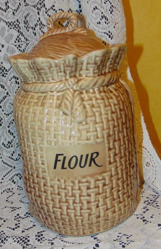 McCoy Burlap Bag Sack Canister - Flour- 6" x 6" x 9.5"Tall