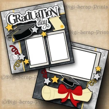 GRADUATION DAY 2 premade scrapbook pages paper piecing layout school ~ DIGISCRAP