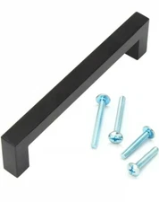 (7 Pack) 5" Black Cabinet Handle Pull 5"Hole Center Square Bar Cabinet Hardware 