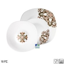 SERVIZIO PIATTI 18 PZ QUADRATI DECORO YANTRA IN PORCELLANA ART. 15309
