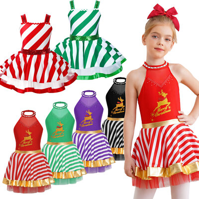 Mädchen Weihnachten Glänzend gestreifte Tutu Kleid Xmas Party Frau Santa Kleider