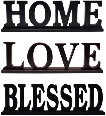 Rustic Wood Home Sign for Home Decor Set of 3, Decorative Wooden Cutout Word Dec